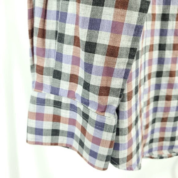 Peter Millar 100% Cotton Check Plaid Button Down Shirt L Gray/Red - Picture 11 of 16